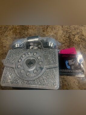 Betsey Johnson Silver Glitter Retro Telephone Crossbody